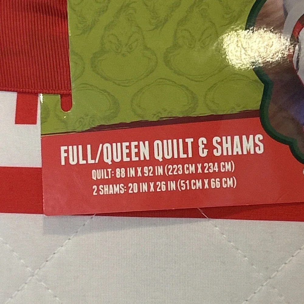Grinch Dr. Seuss Full Queen Quilt Shams‎ Holiday Christmas Set Max White Pillow